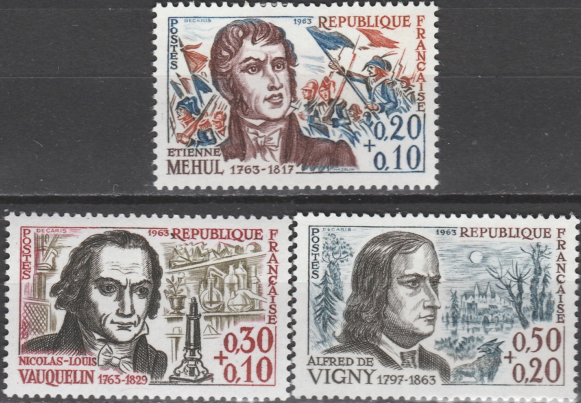 Serie timbre Franța 1963 MNH - Personalități celebre: Méhul, Vauquelin, Vigny (SKU R1CLS8FRA12)