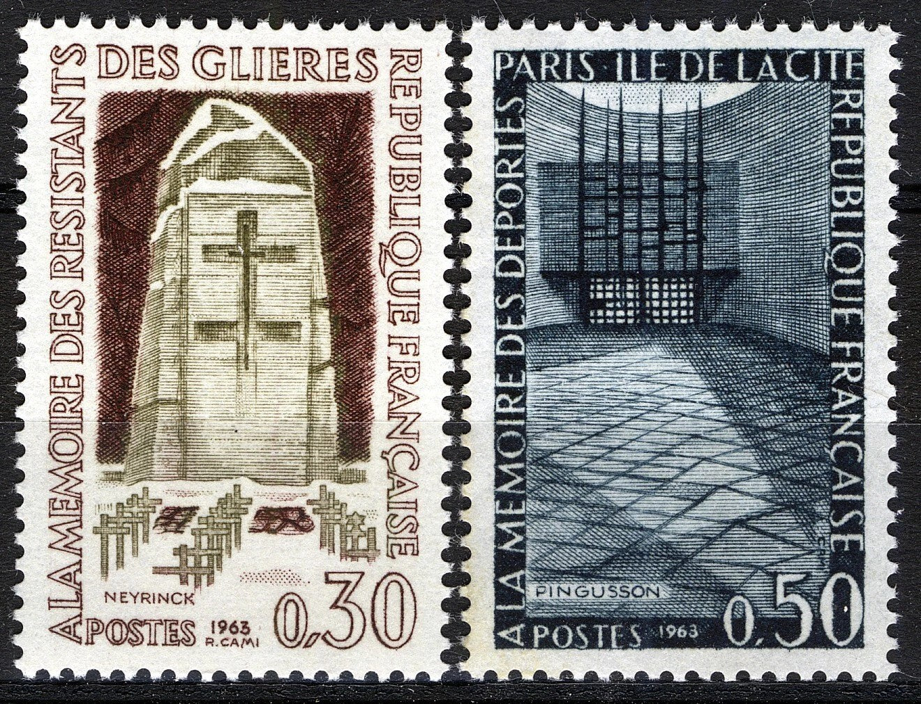 Serie timbre Franța 1963 MNH - Monumente memoriale: Résistants des Glières și Déportés Paris (SKU R1CLS8FRA8)