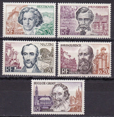 Serie timbre Franța 1963 MNH - Grands hommes européens: Beethoven, Verhaeren, Mazzini, Mayrisch, Hugo de Groot (SKU R1CLS8FRA9)