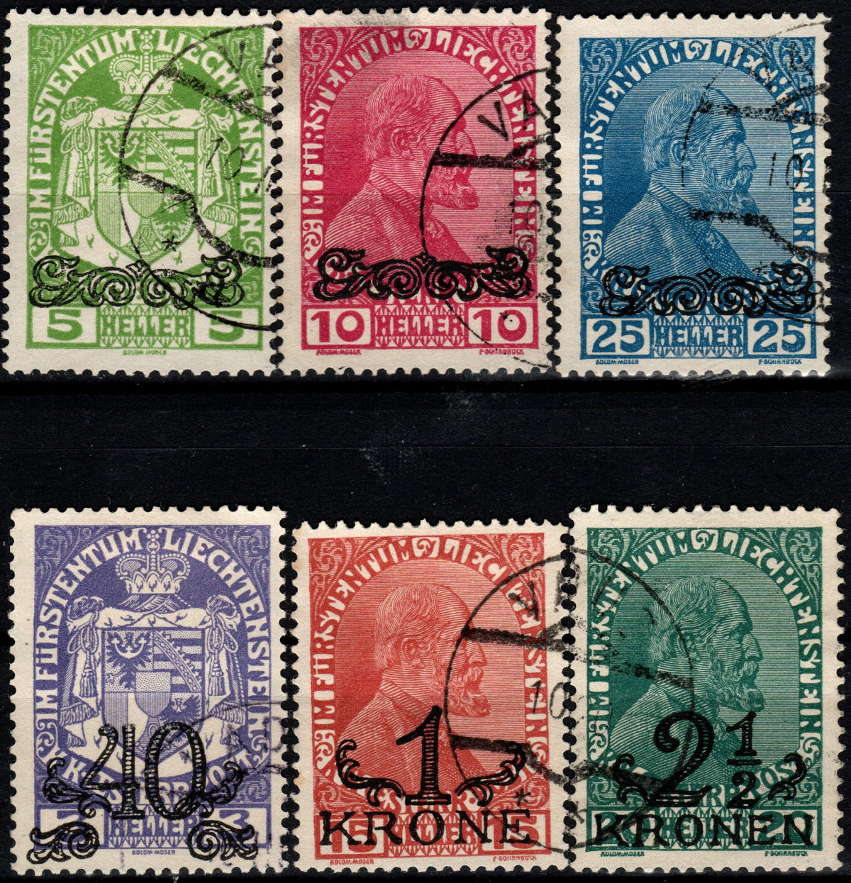 Serie timbre Liechtenstein 1920 U - Serie de șase timbre cu supratipar (SKU Cod 36274)