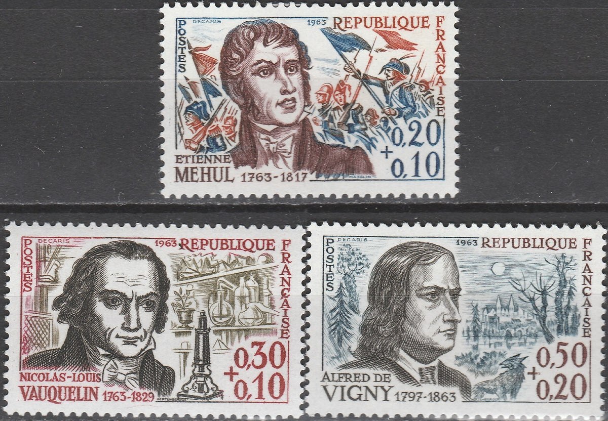 Serie timbre Franța 1963 MNH - Personalități celebre: Méhul, Vauquelin, Vigny (SKU R1CLS8FRA12)