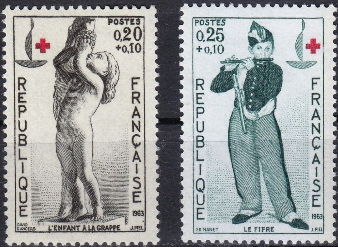 Serie timbre Franța 1963 MNH - Crucea Roșie 1963 – David d'Angers și Manet (SKU R1CLS8FRA19)