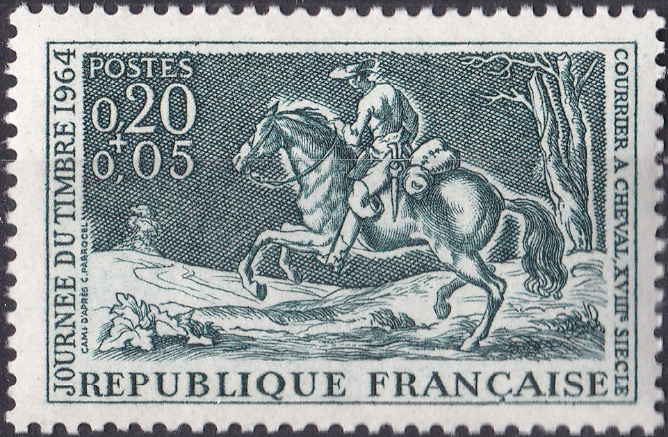 Timbru Franța 1964 MNH - Journée du timbre – Courrier à cheval (SKU R1CLS8FRA25)