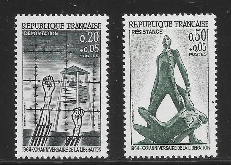 Serie timbre Franța 1964 MNH - XX-a aniversare a Eliberării: Deportare și Rezistență (SKU R1CLS8FRA26)