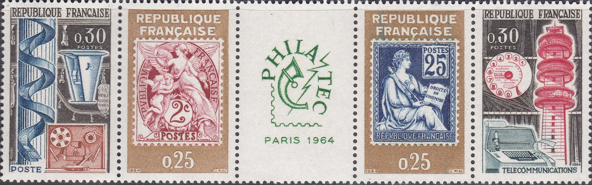 Serie timbre Franța 1964 MNH - Philatec Paris 1964 – bandă comemorativă de 5 (SKU R1CLS8FRA29)