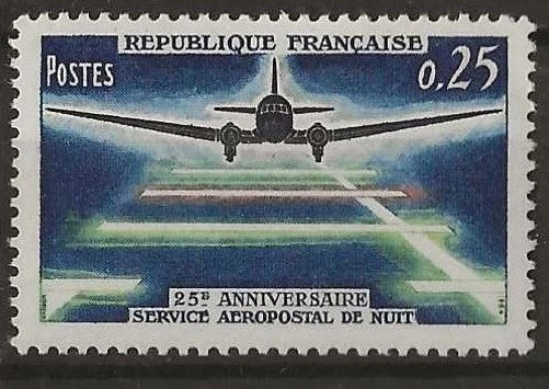 Timbru Franța 1964 MNH - 25 de ani de la Serviciul Aeropostal de Noapte (SKU R1CLS8FRA30)