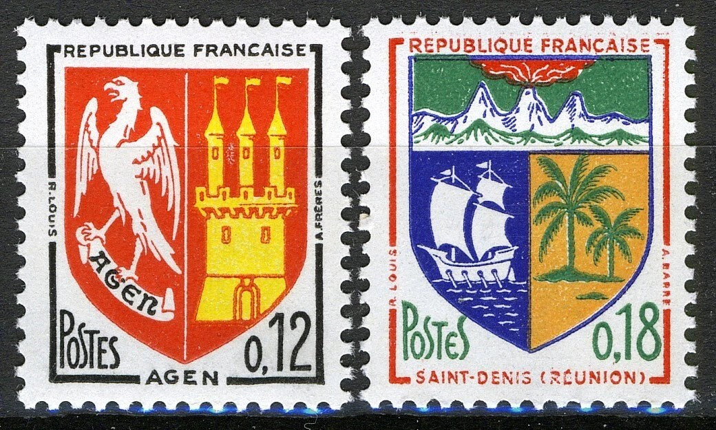 Serie timbre Franța 1964 MNH - Steme: Agen și Saint-Denis (Réunion) (SKU R1CLS8FRA31)