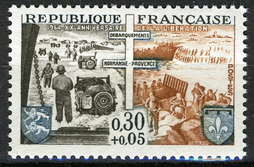Timbru Franța 1964 MNH - 20e anniversaire des Débarquements Normandie-Provence (SKU R1CLS8FRA37)