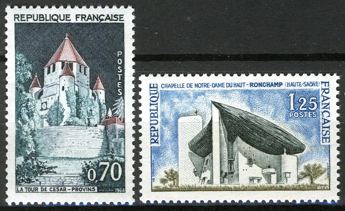 Serie timbre Franța 1964 MNH - La Tour de César - Provins / Chapelle de Ronchamp (SKU R1CLS8FRA38)