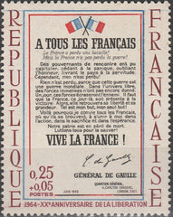 Timbru Franța 1964 MNH - L'affiche: A tous les Français - Général de Gaulle (SKU R1CLS8FRA39)