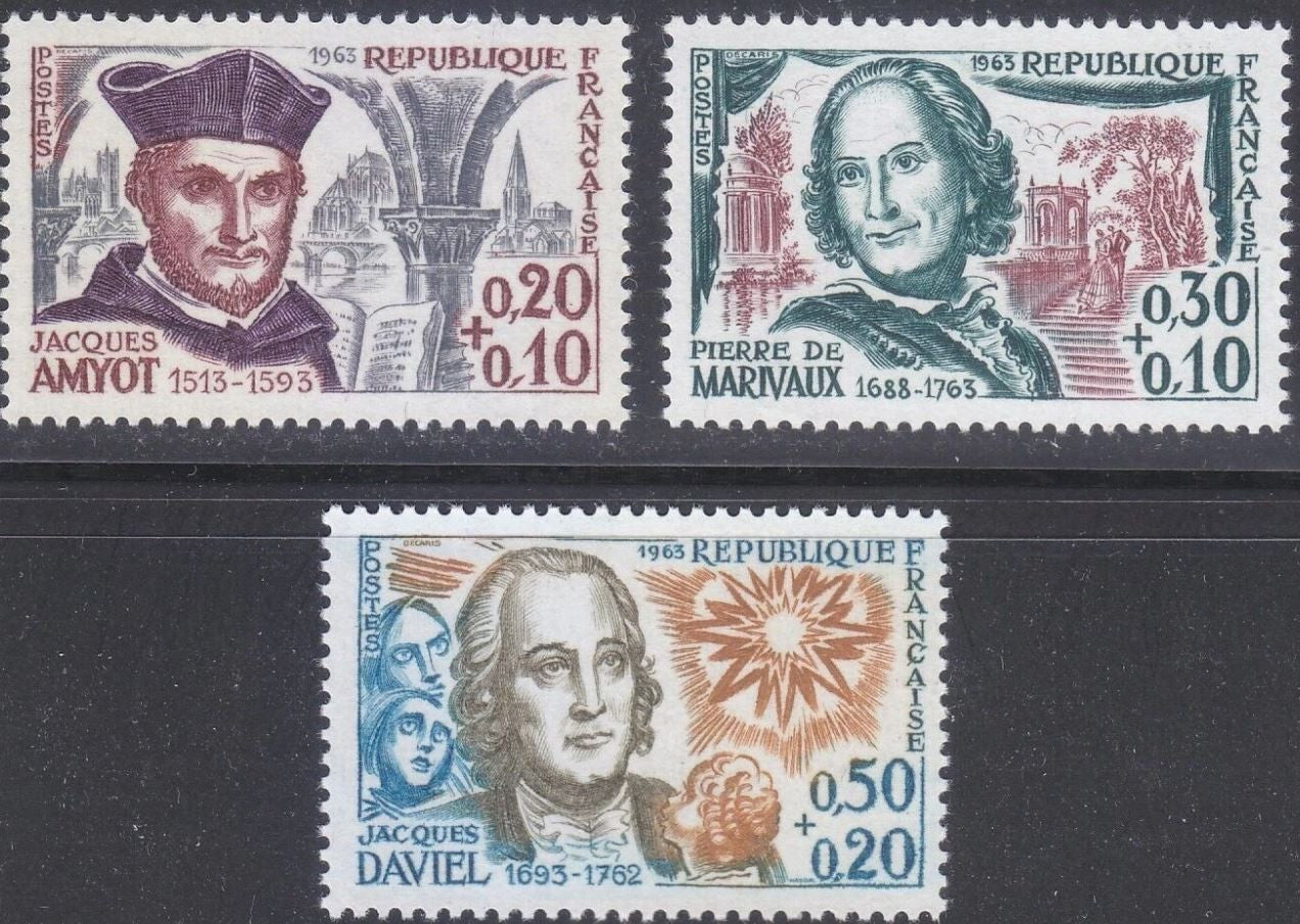 Serie timbre Franța 1963 MNH - Personalități celebre: Amyot, Marivaux, Daviel (SKU R1CLS8FRA4)