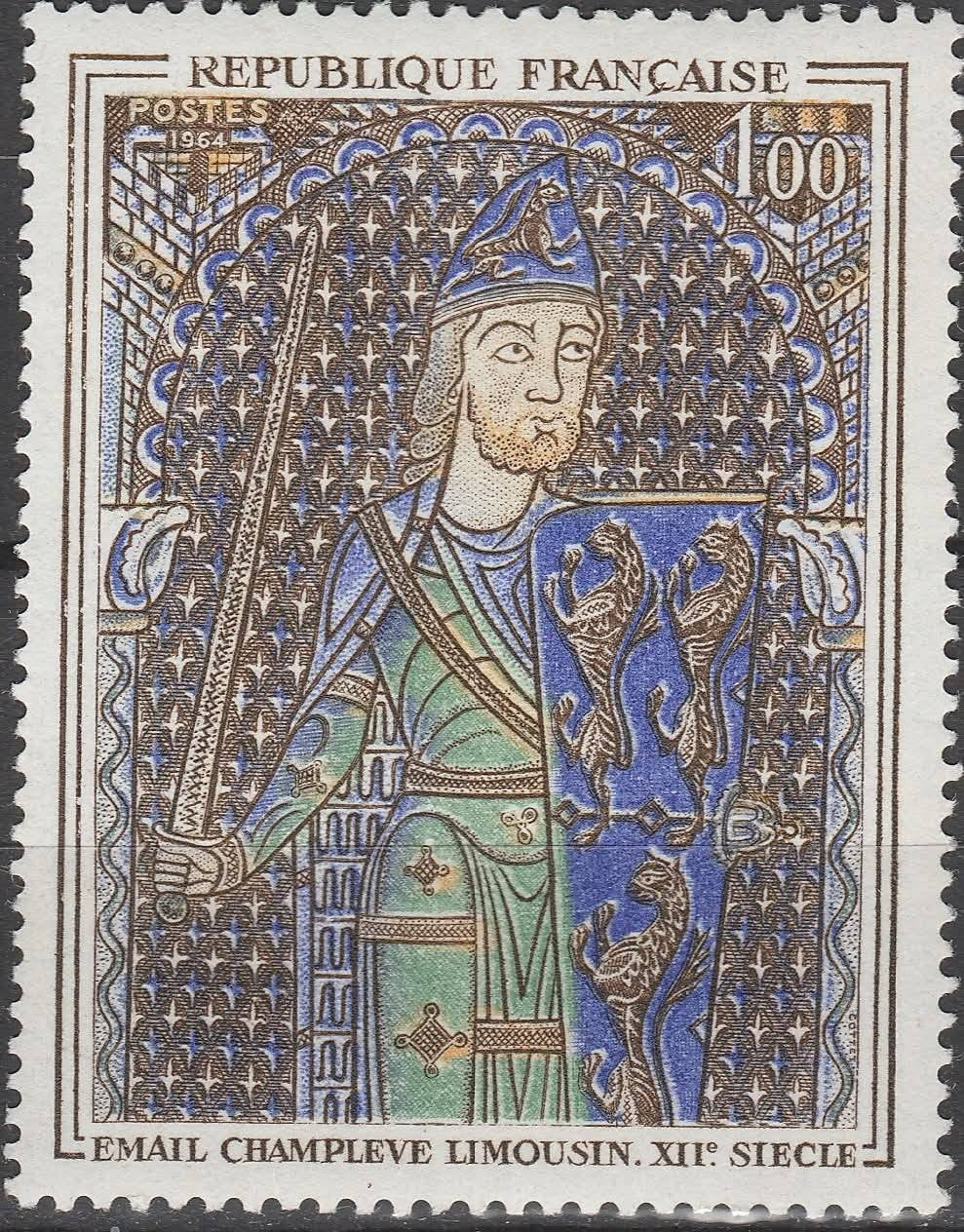 Timbru Franța 1964 MNH - Émail champlevé limousin - Geoffroi V le Bel (SKU R1CLS8FRA42)