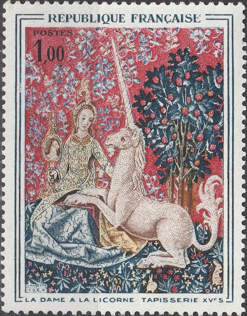 Timbru Franța 1964 MNH - La Dame à la licorne - Tapisserie de Cluny (SKU R1CLS8FRA46)
