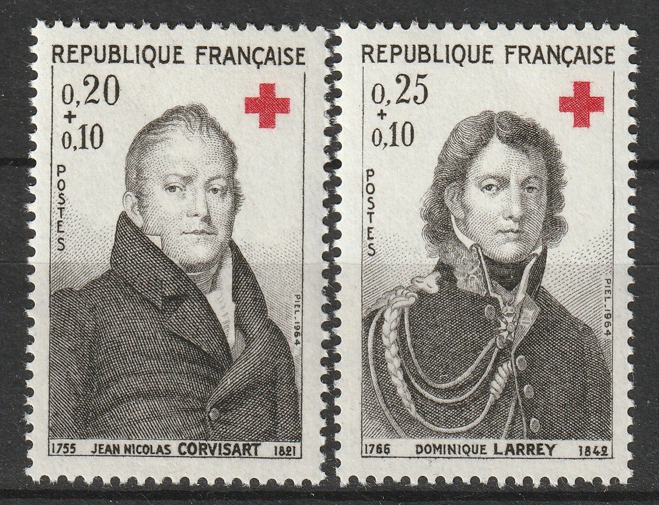 Serie timbre Franța 1964 MNH - Crucea Roșie - Corvisart și Larrey (SKU R1CLS8FRA48)