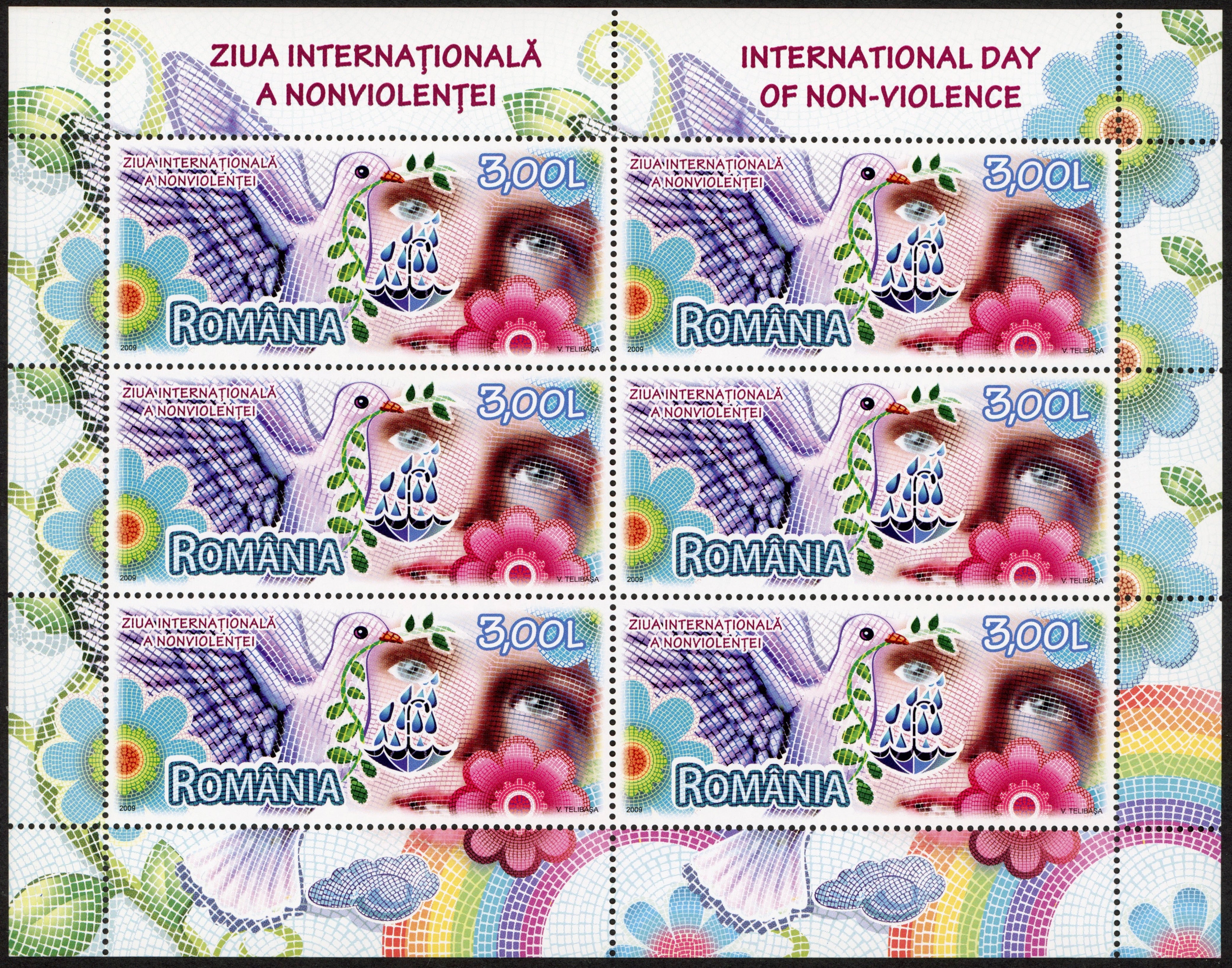 Timbru România Ziua Internațională a Nonviolenței – 2009 MNH (ROM10)